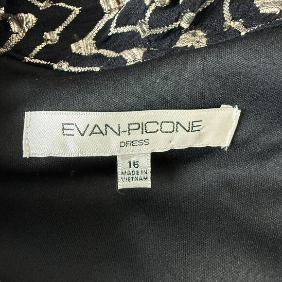 Evan-Picone Cowl Neck Dress Sz 16 Short Sleeve Ruched Zigzag Black Gold - Picture 3 of 8